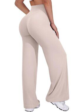 Women's Dusty Pink High Waist Stretch Casual Straight Bottoms Wide Leggings